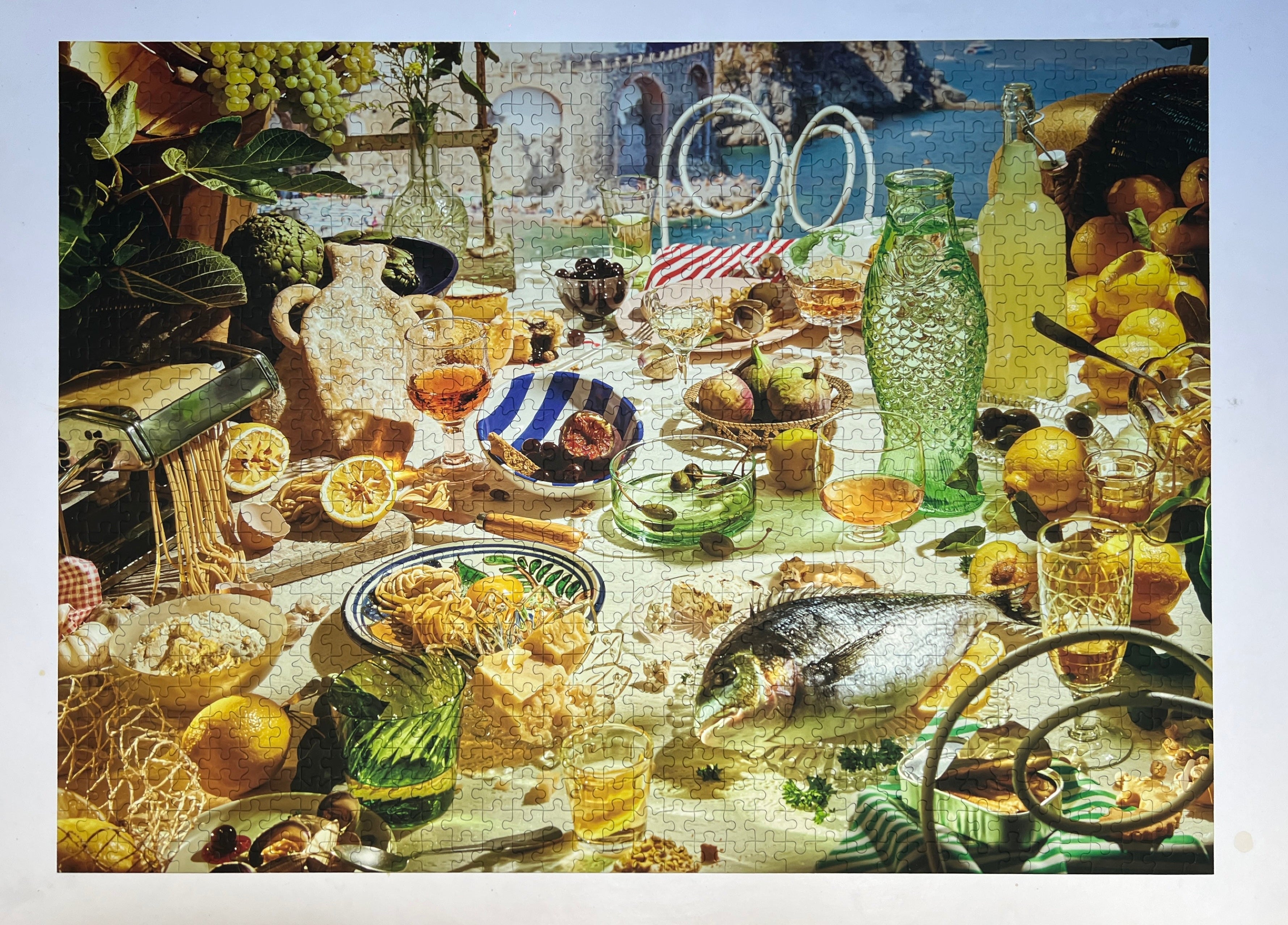 Collage of various objects including fruits, vegetables, and kitchen items on a white background