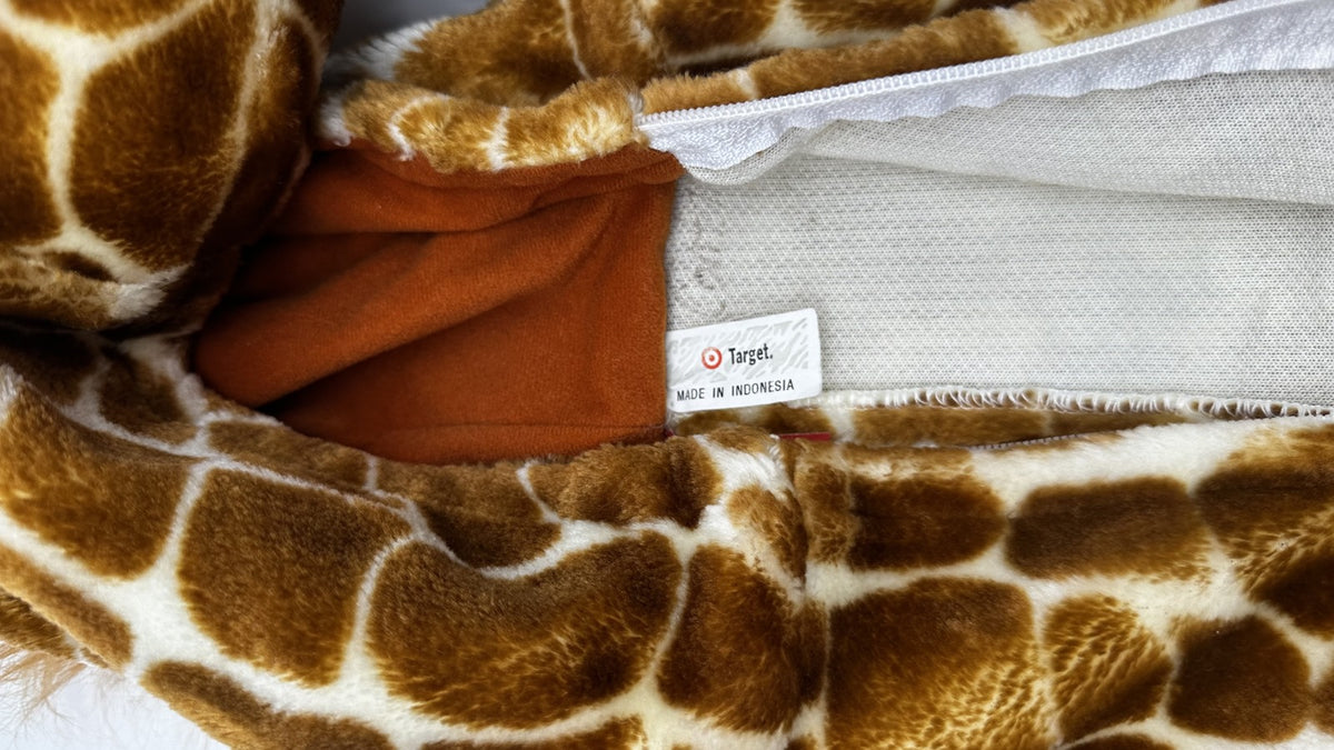Giraffe Dress-Up Onesie · plush hooded costume
