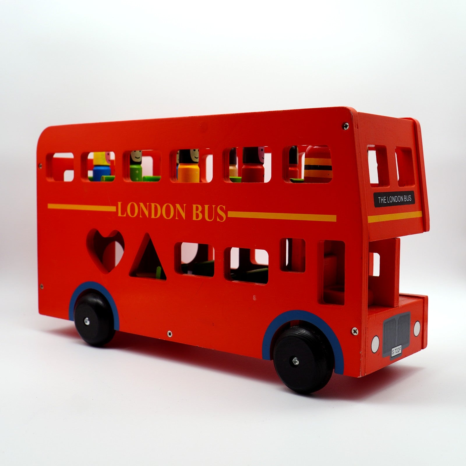 Wooden London Double-Decker Bus with Passengers