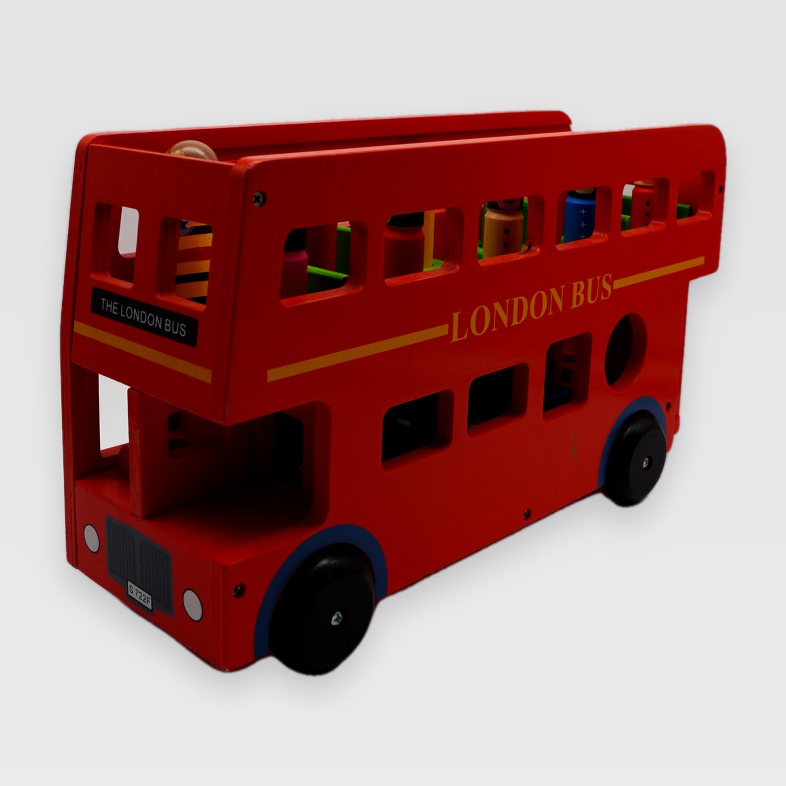 Wooden London Double-Decker Bus with Passengers