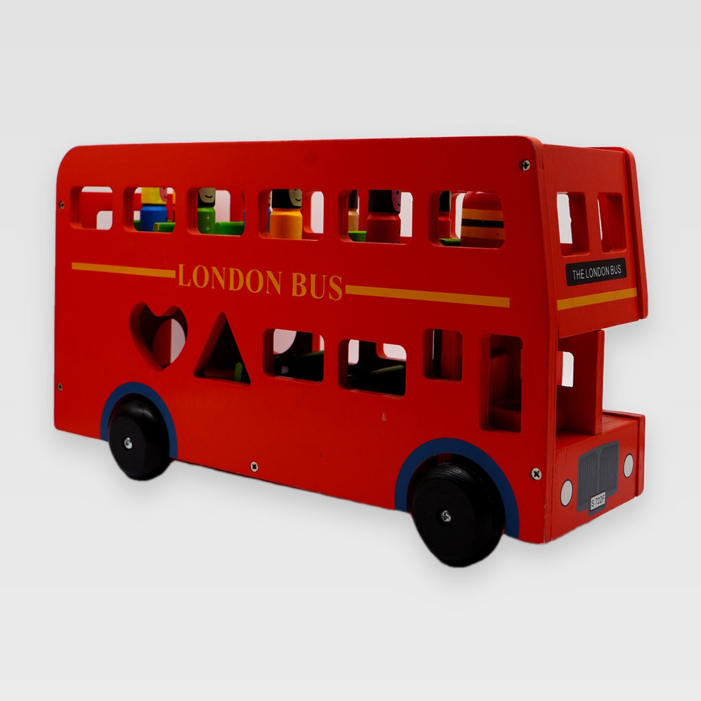 Wooden London Double-Decker Bus with Passengers