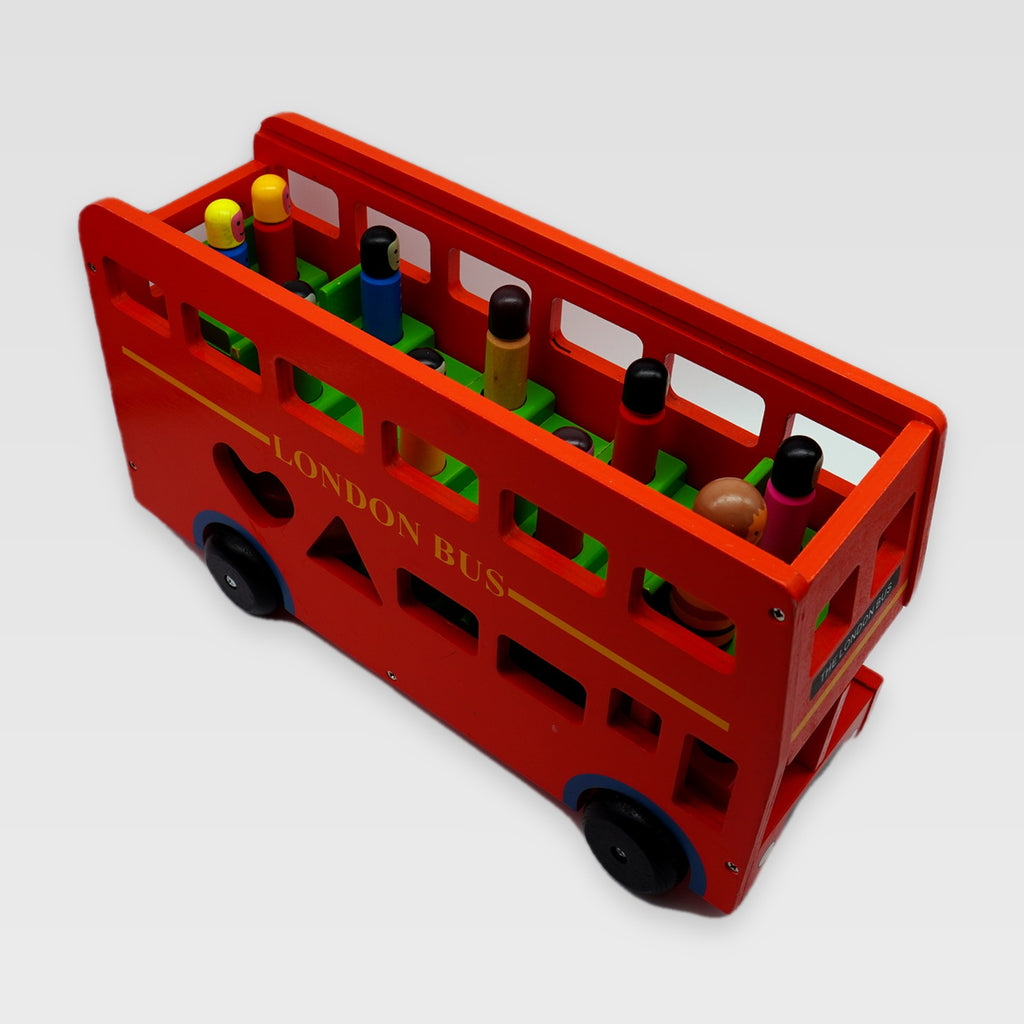 Wooden London Double-Decker Bus with Passengers