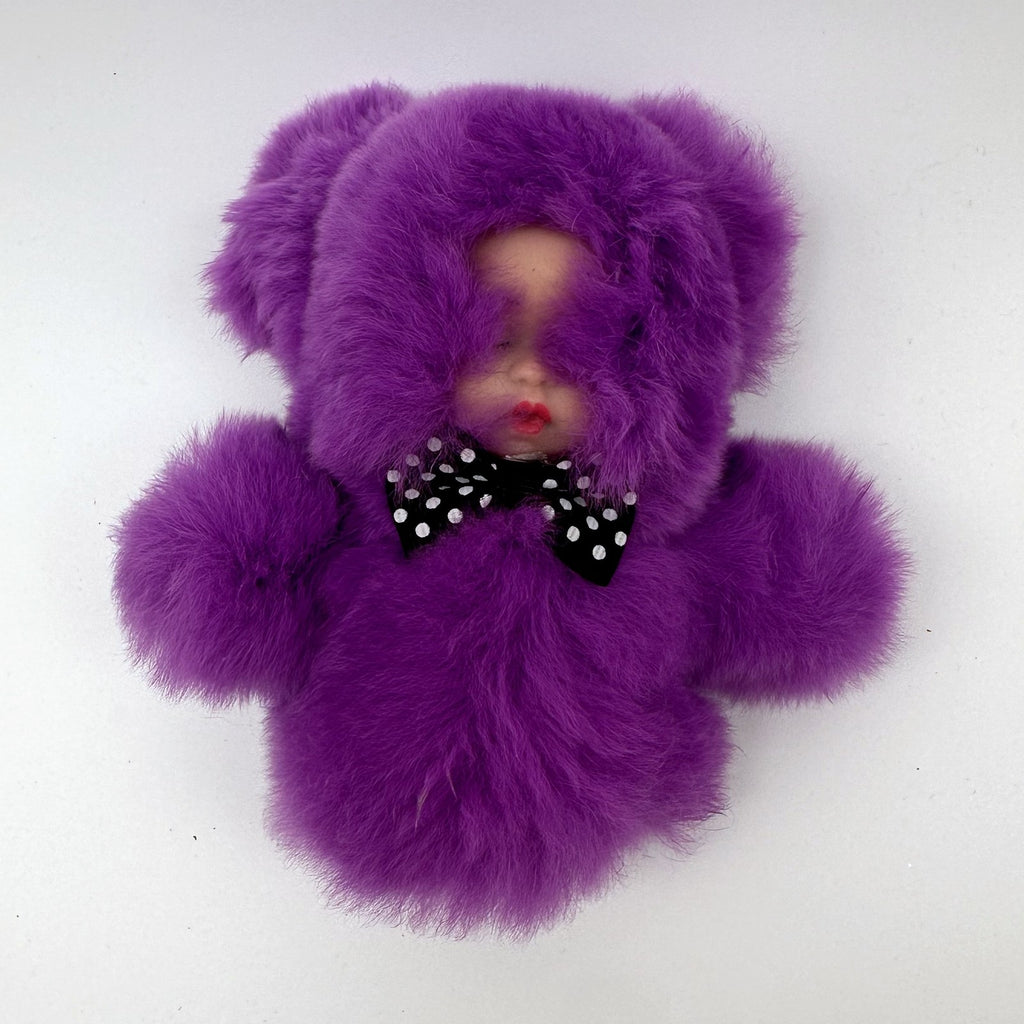Vintage Novelty Fur Bear with Doll Face · purple
