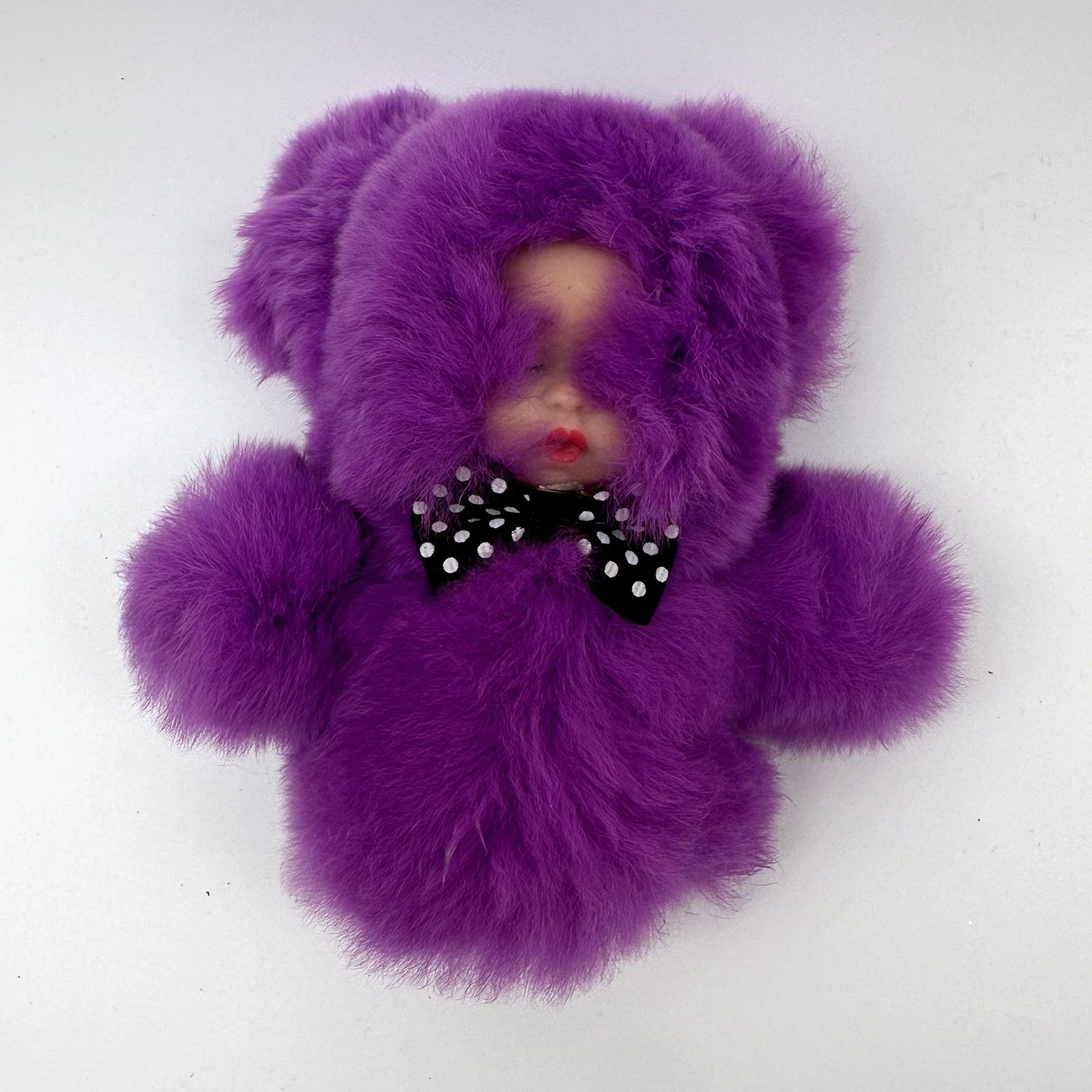 Vintage Novelty Fur Bear with Doll Face · purple