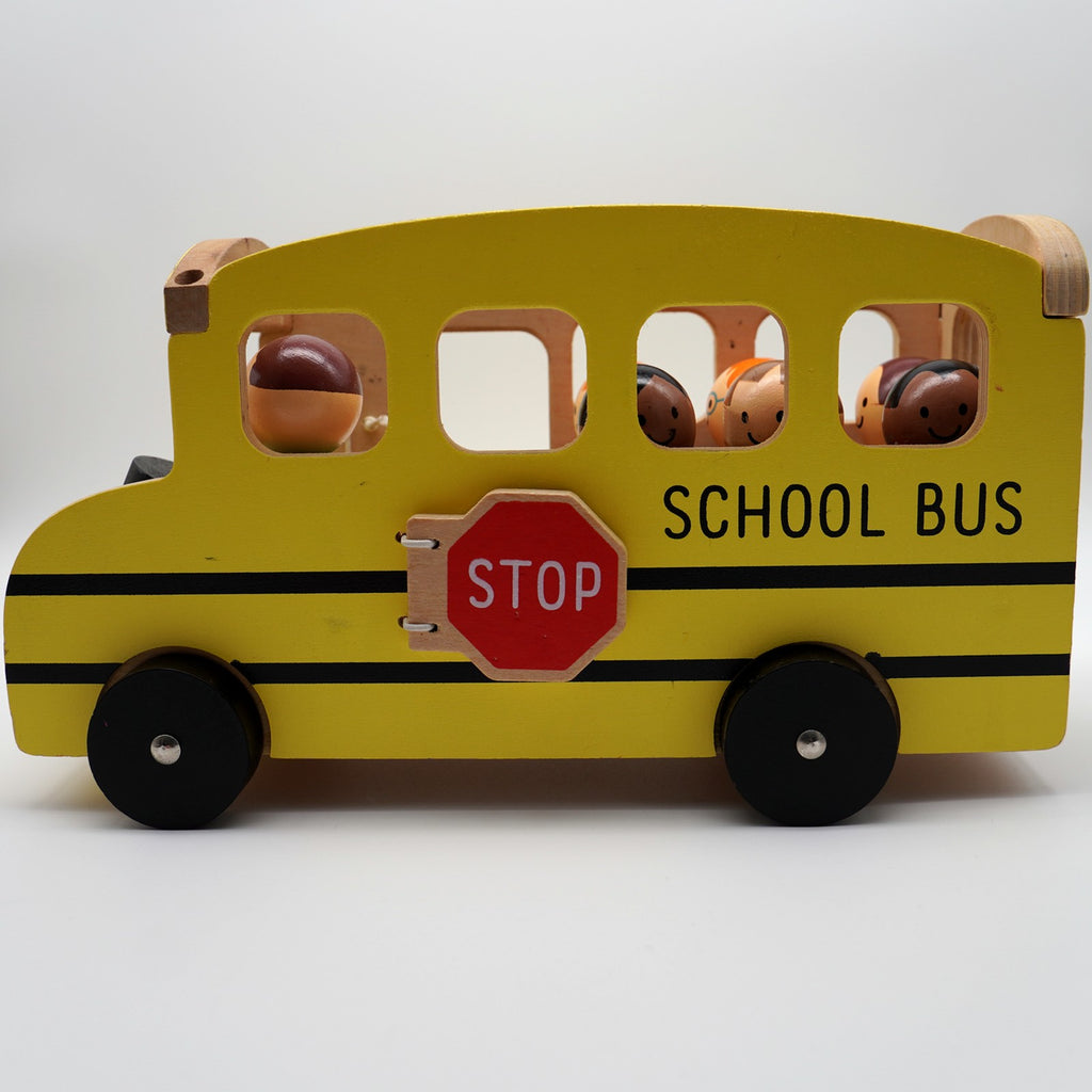 Wooden School Bus with Little Passengers