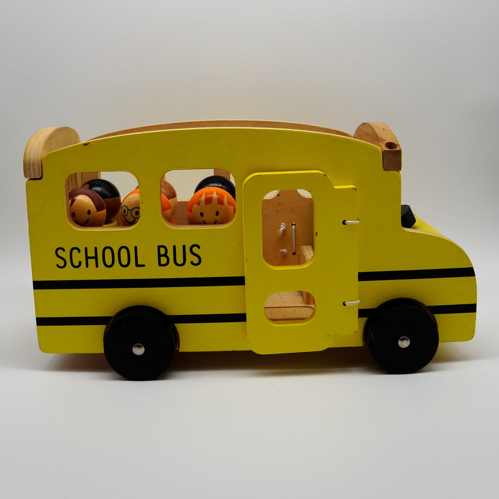 Wooden School Bus with Little Passengers