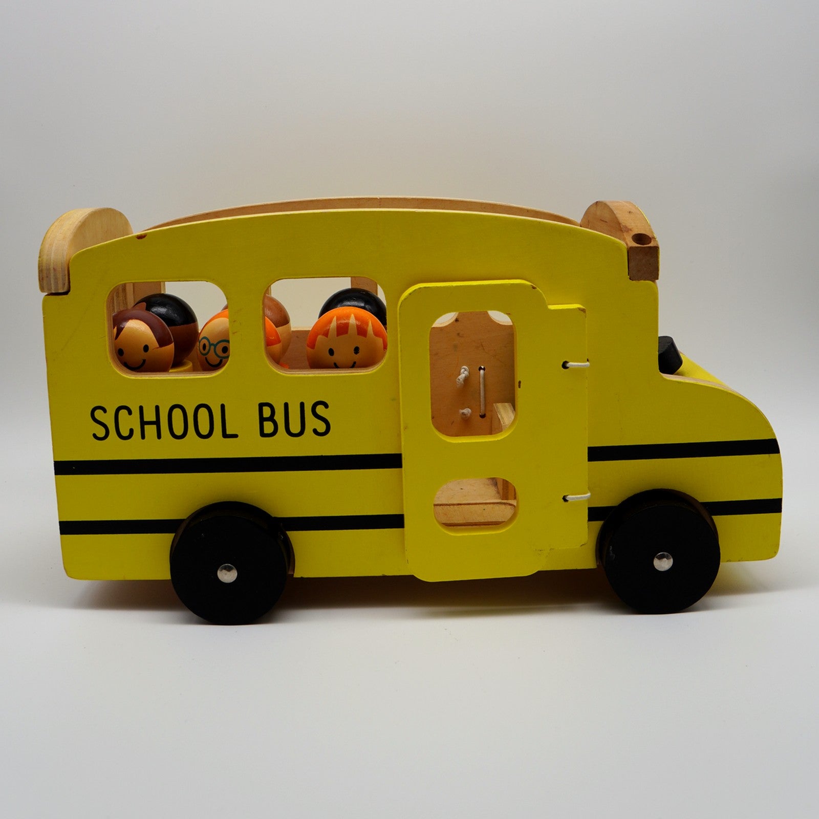 Wooden School Bus with Little Passengers