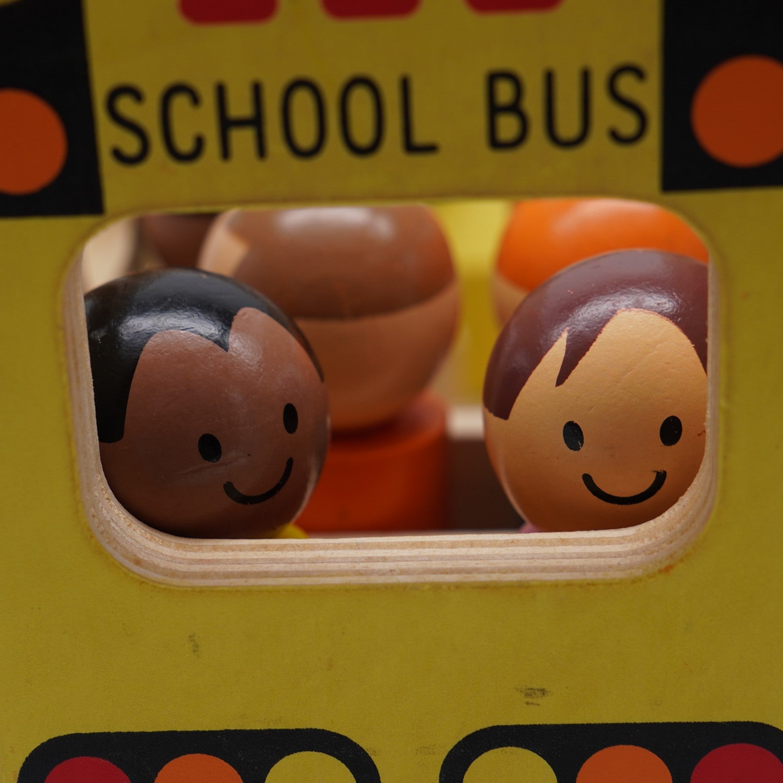 Wooden School Bus with Little Passengers