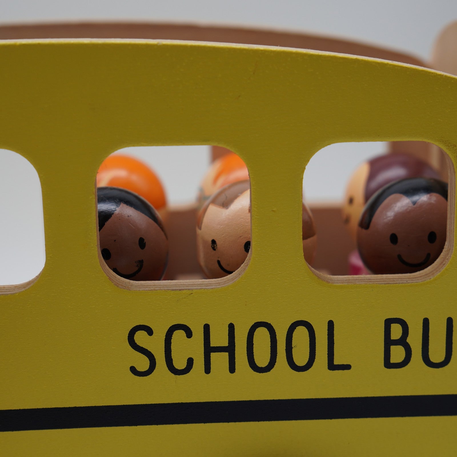 Wooden School Bus with Little Passengers