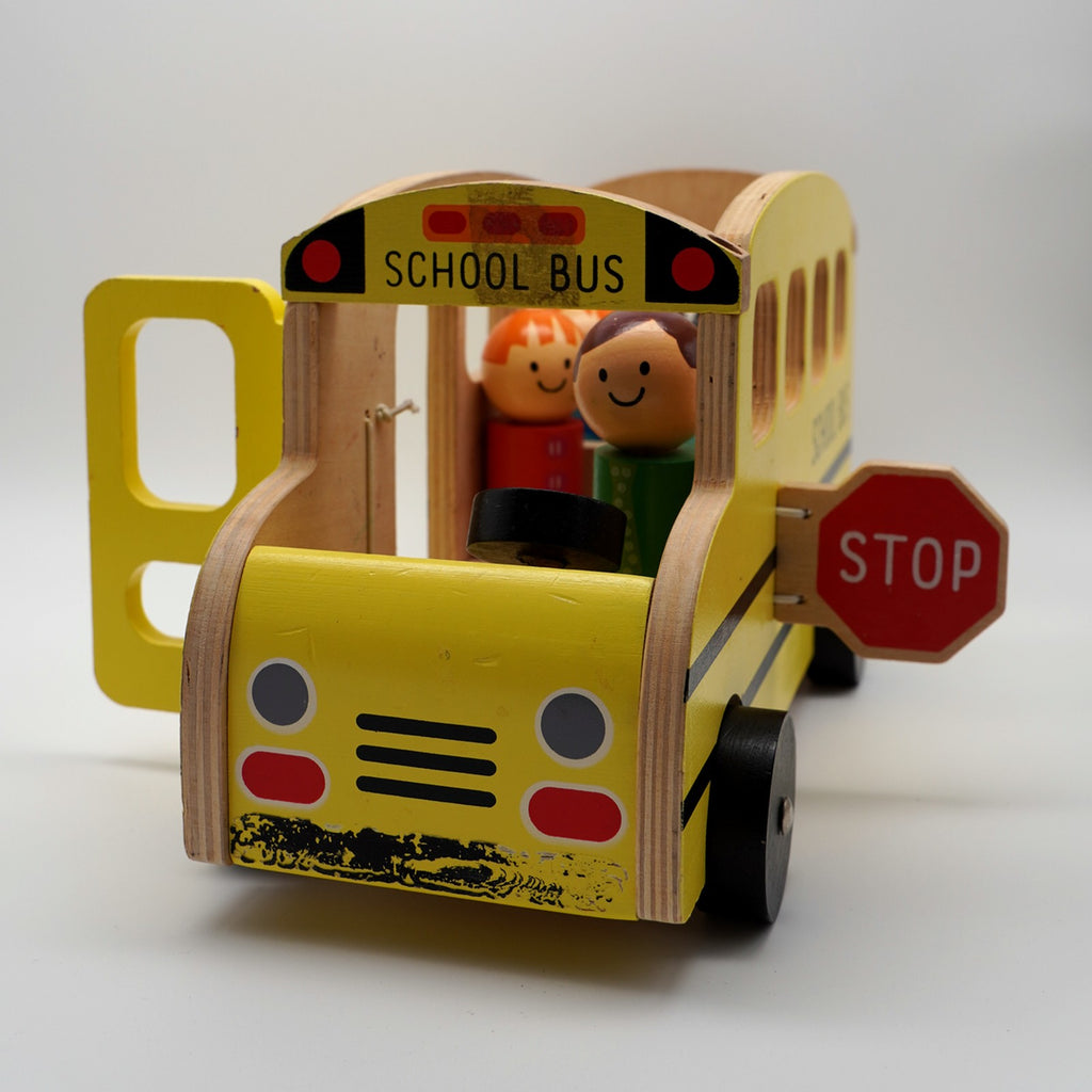 Wooden School Bus with Little Passengers